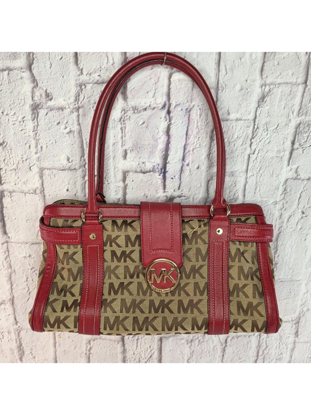 Michael Kors Shoulder Bag Womens Oversized Handbag Brown & Red Canvas Print
